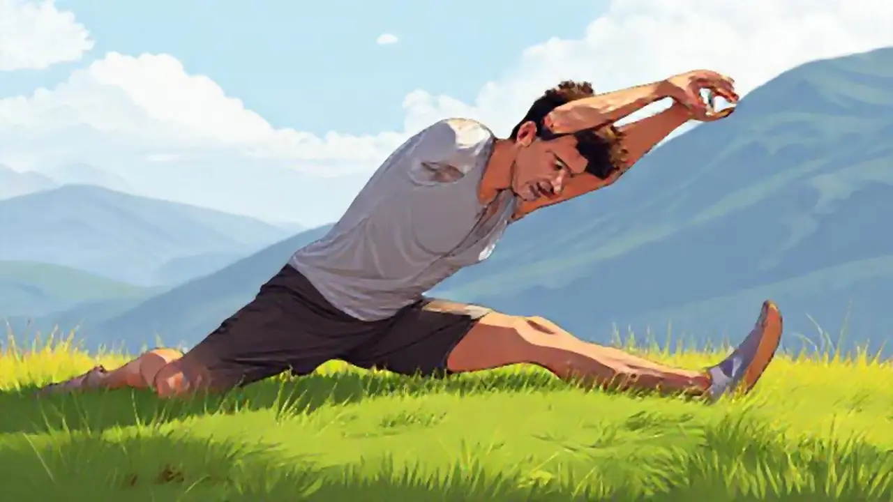 El hombre se estira en el campo