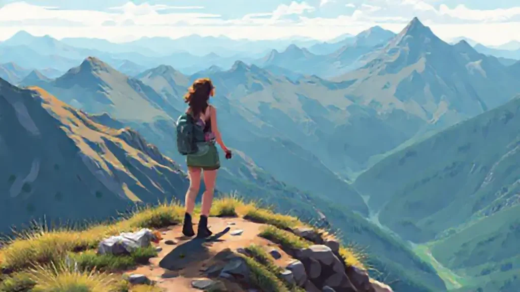 Mujer en sendero de montaña