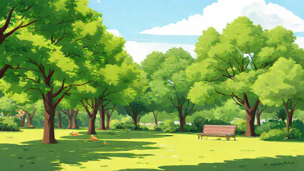 Parque verde, día soleado