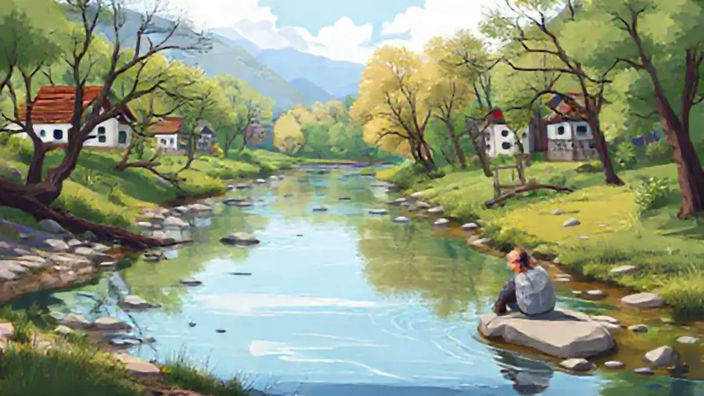 Un anciano junto al río tranquilo