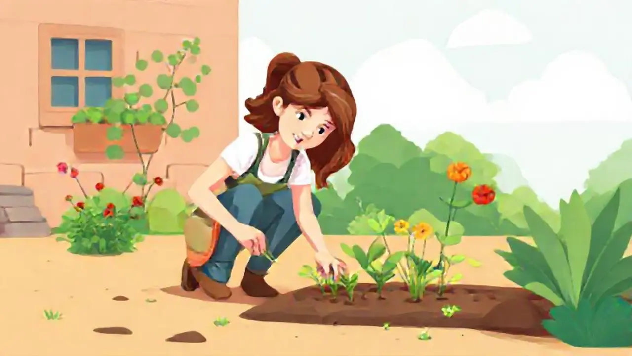 Mujer cuida un pequeño jardín