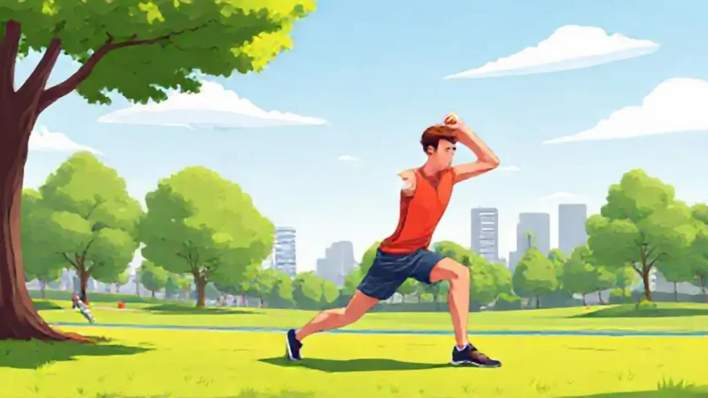 Atleta se estira en el parque soleado