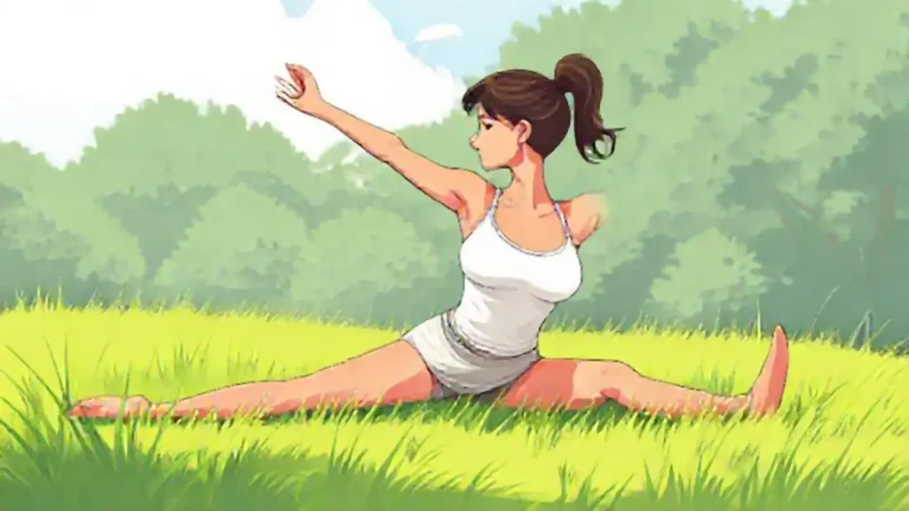 Mujer se estira en el campo