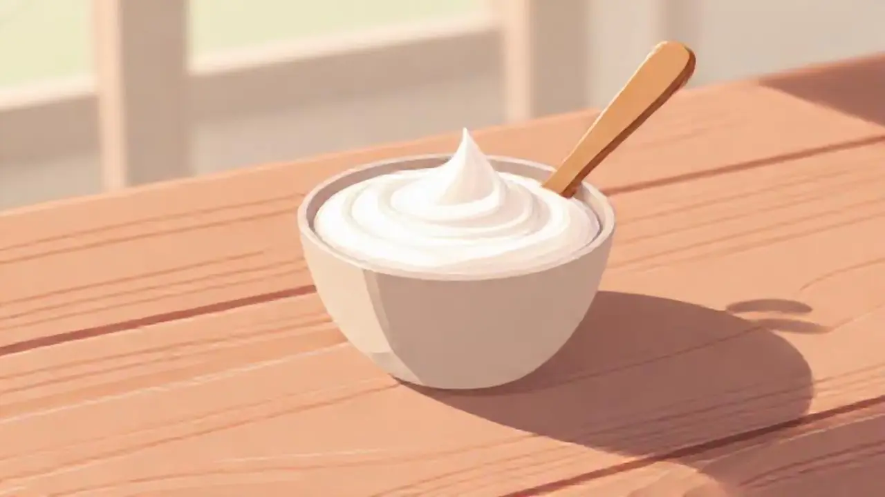 Yogur blanco sobre madera