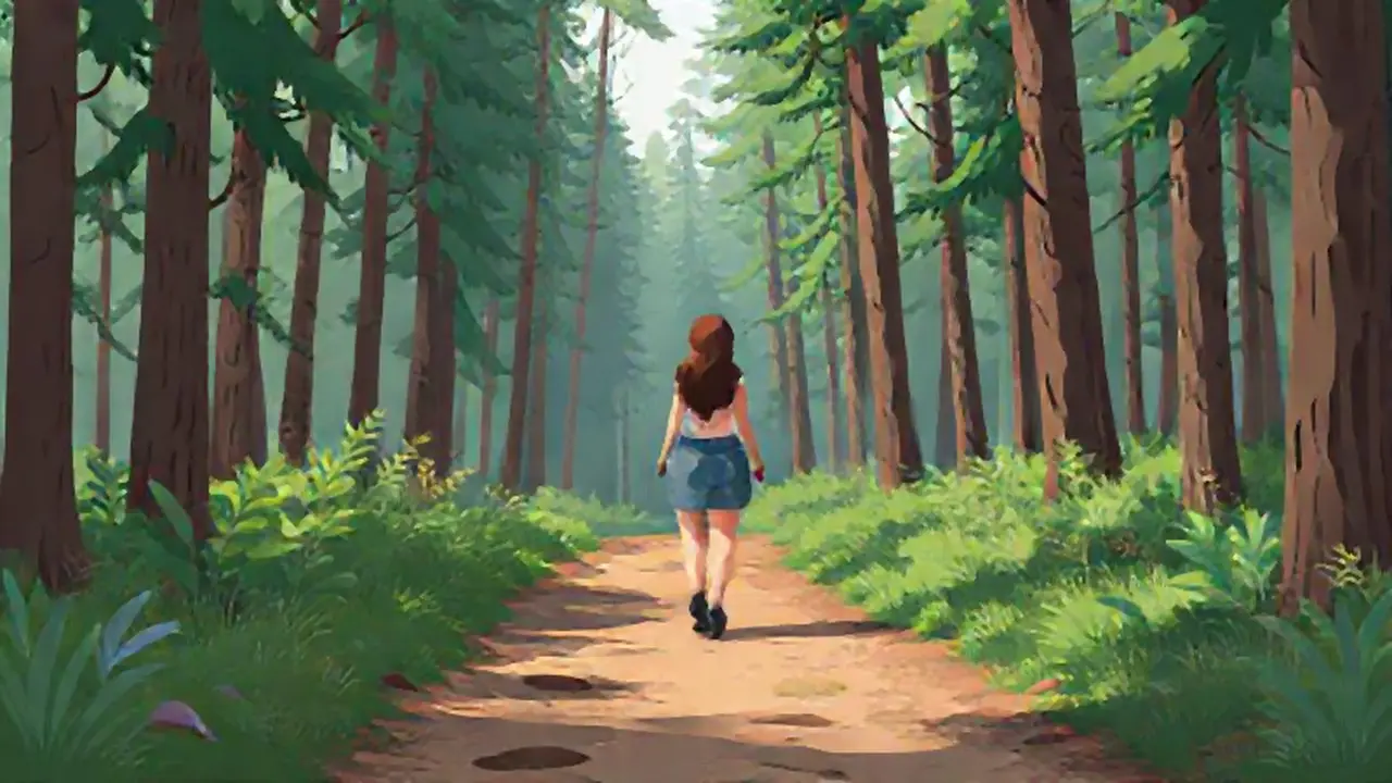 Mujer camina por el bosque