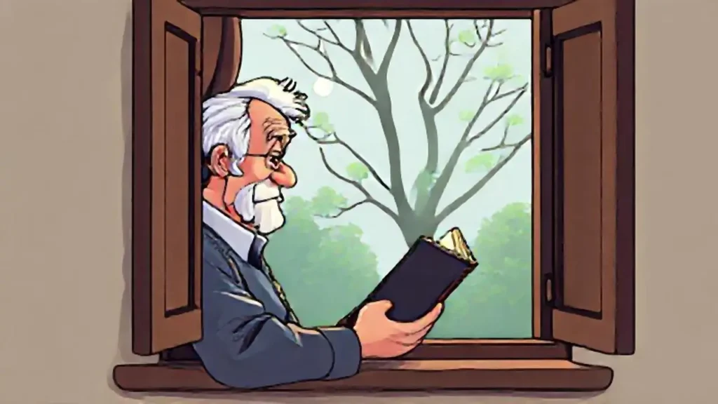 Hombre mayor lee en la ventana