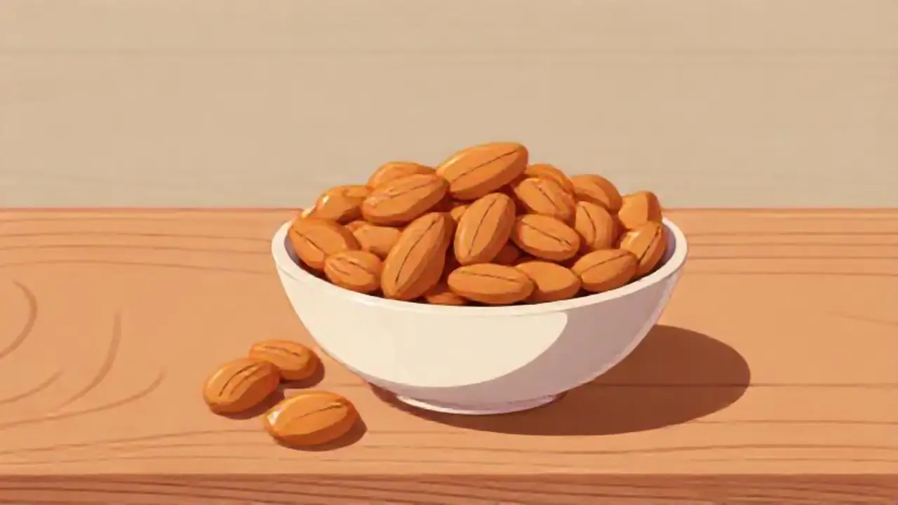 Almendras en un cuenco sobre madera