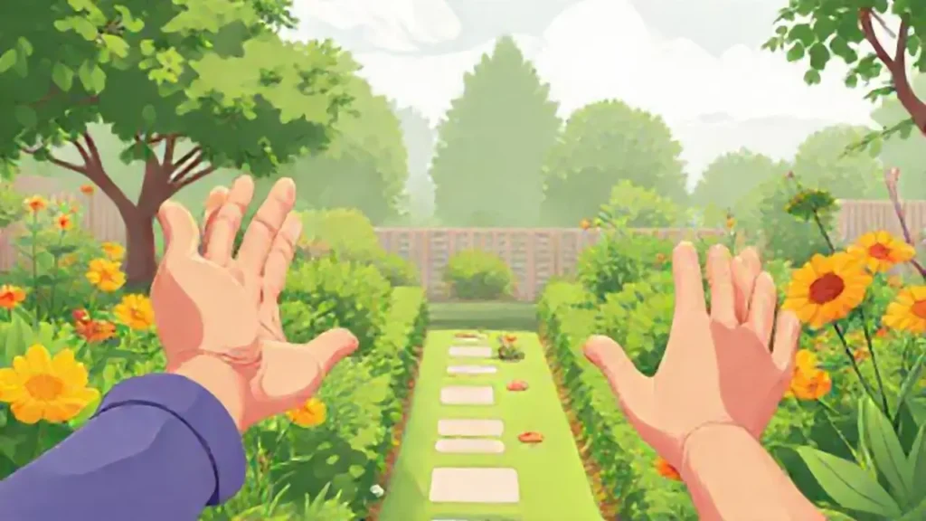Manos ofreciéndose en el jardín