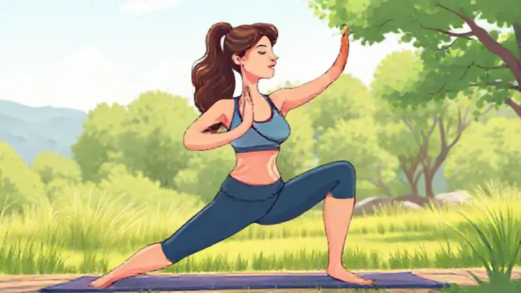 Mujer practica yoga al aire libre
