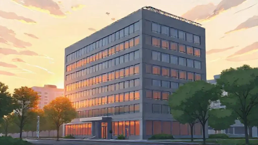 El sol alumbra un edificio gris