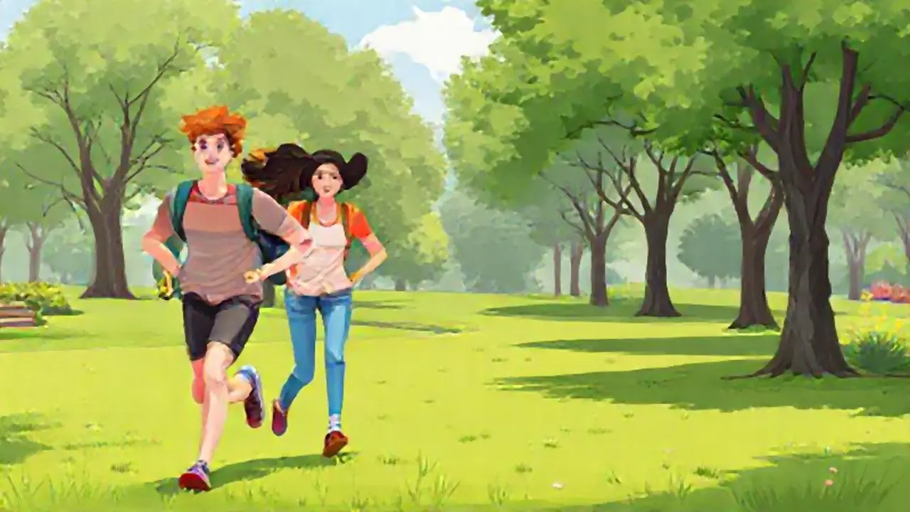 Jóvenes corren en un parque verde