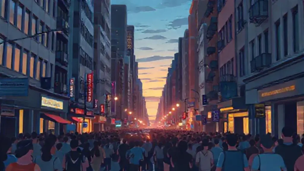 Calle urbana a la hora del crepúsculo