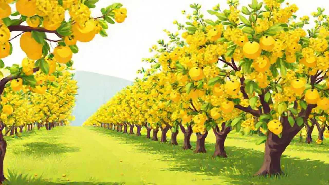 Huerto de fruta amarillo brillante