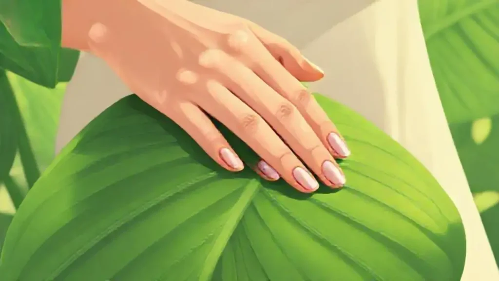 Manos sobre una hoja verde