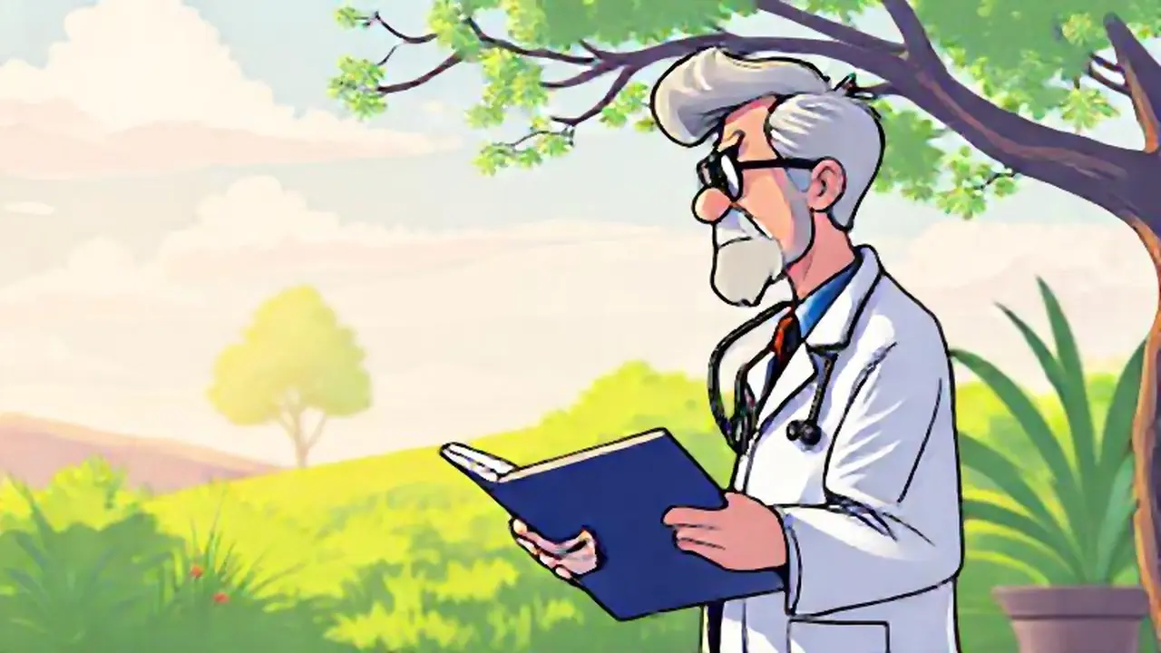 El doctor examina la pantalla al aire libre