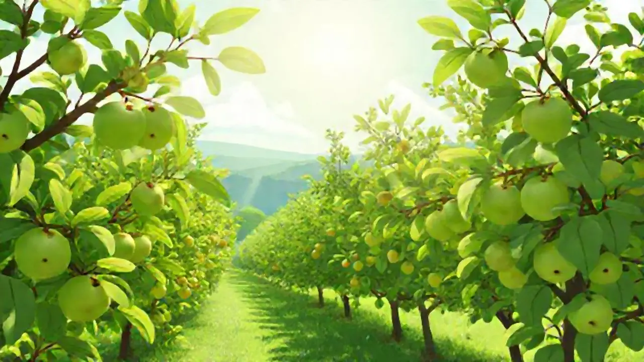 Manzanos verdes bajo el sol