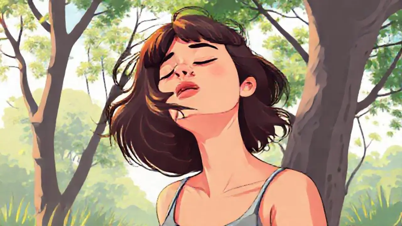 Mujer respira al aire libre