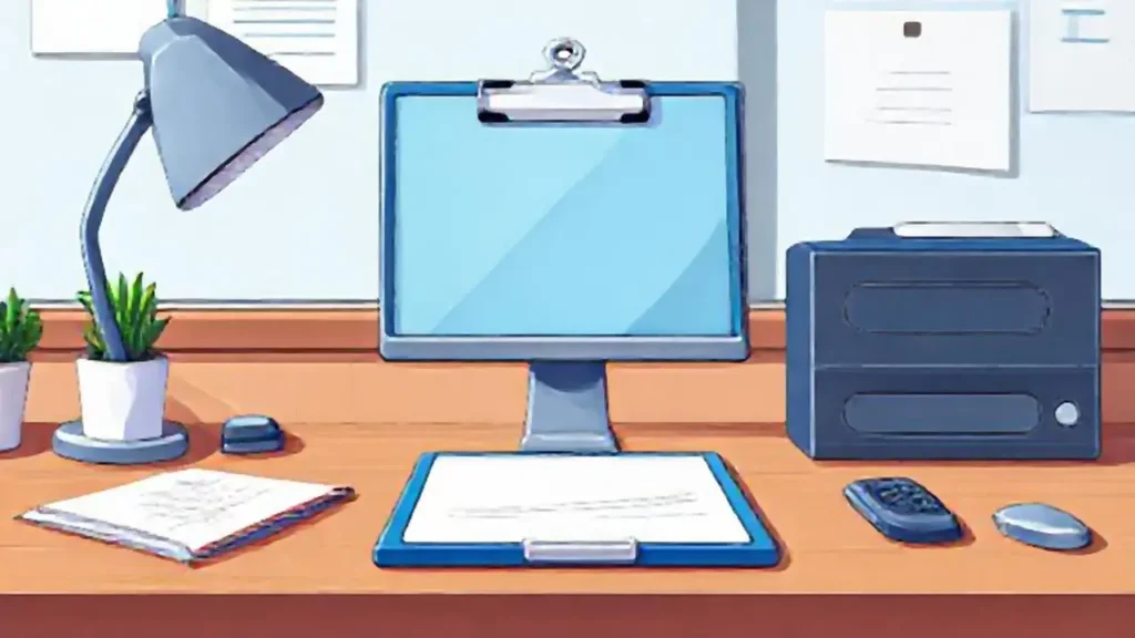 Un bloc de notas azul en el escritorio
