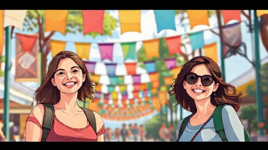 Mujeres sonriendo con pancartas coloridas