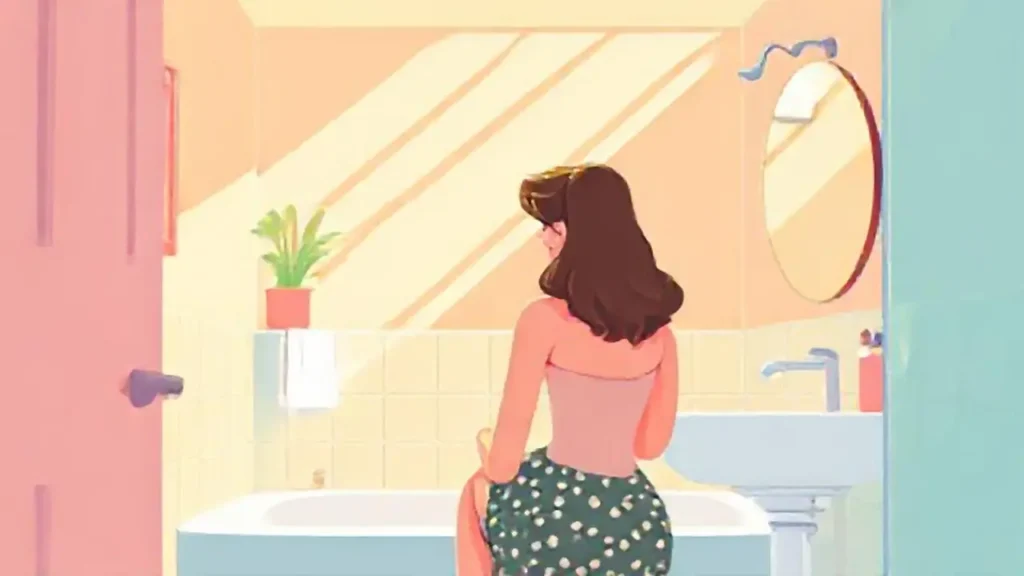Mujer en un baño colorido