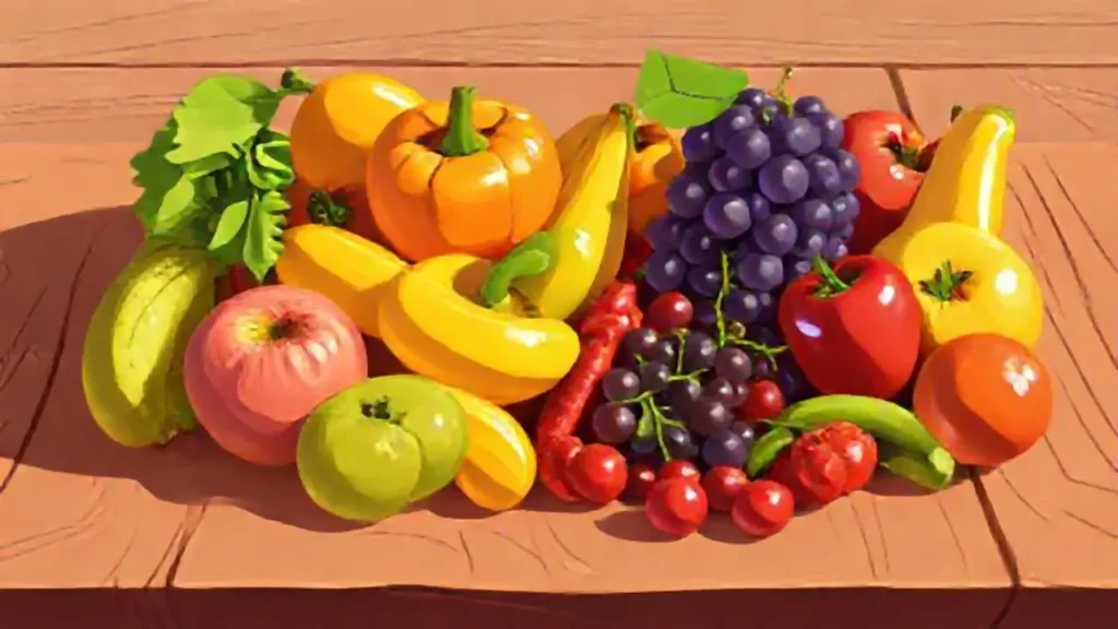 Frutas coloridas sobre madera