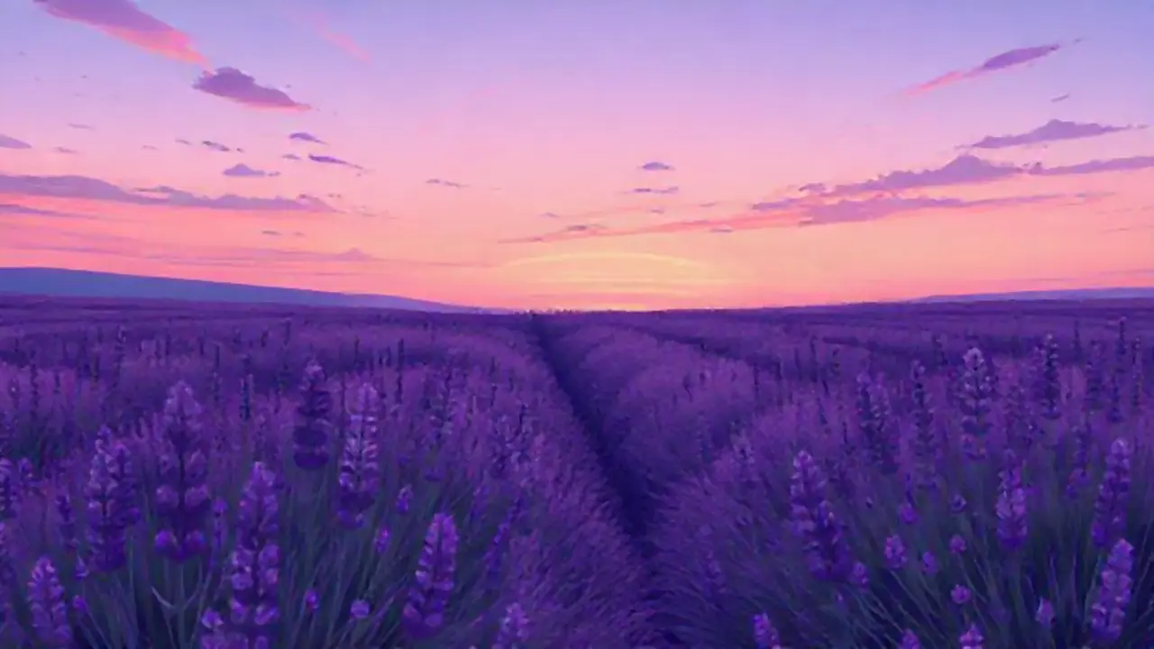 El campo de lavanda bañado por la penumbra