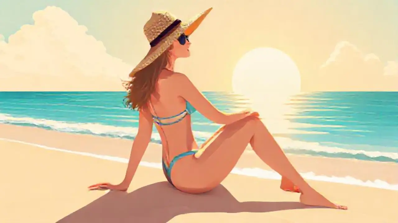 Mujer en la playa soleada