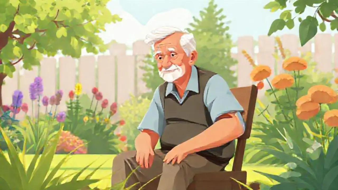 Un anciano se sienta en el jardín