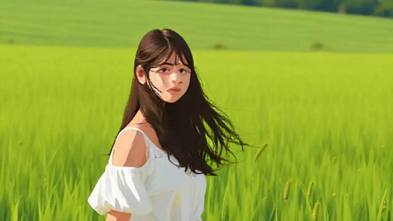 Mujer joven en campo verde