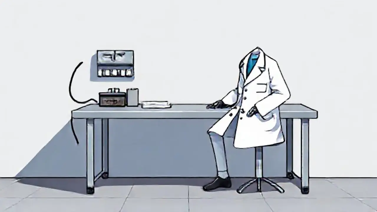 Un bata blanca sobre una mesa metálica