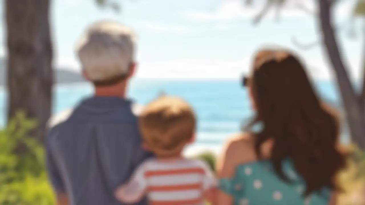 Familia difusa frente al mar lejano
