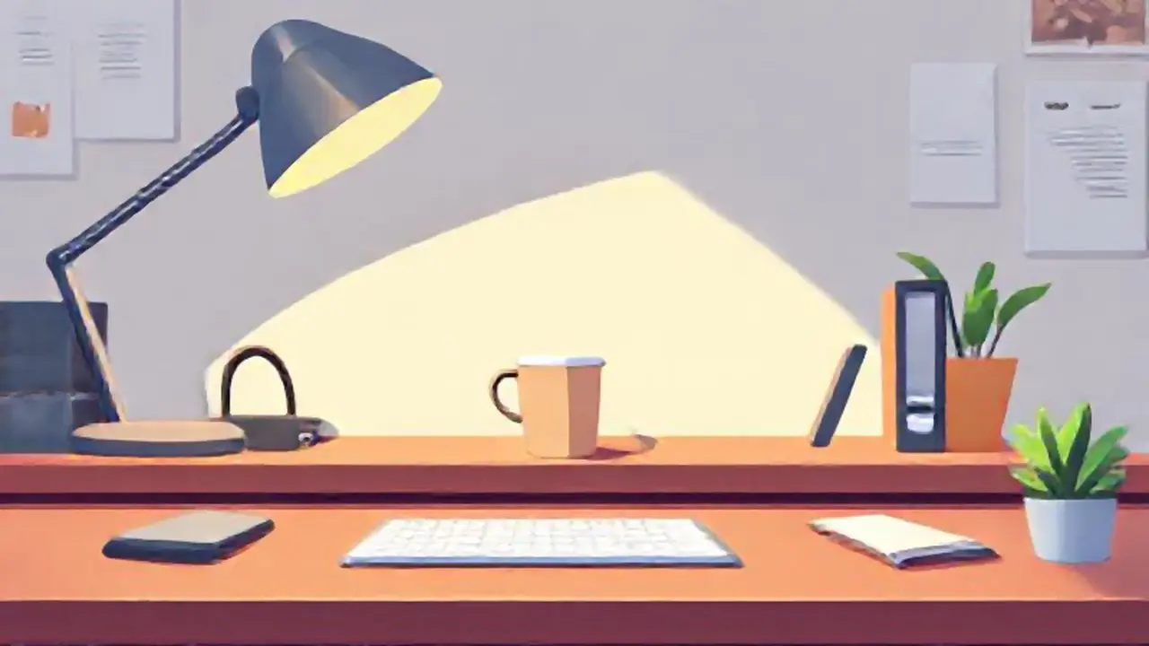 Escritorio vacío con taza de café