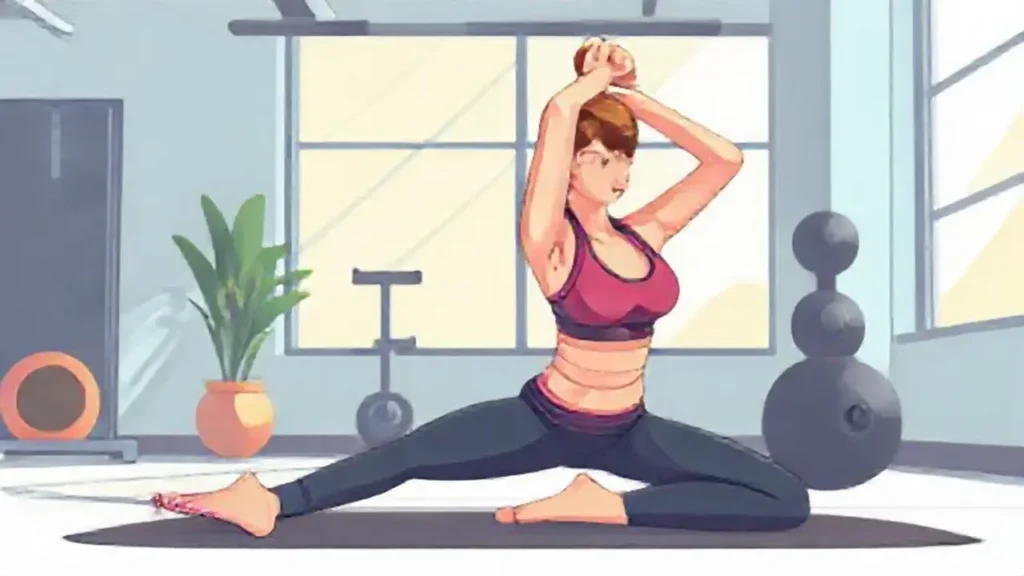 Mujer estirándose en el gimnasio