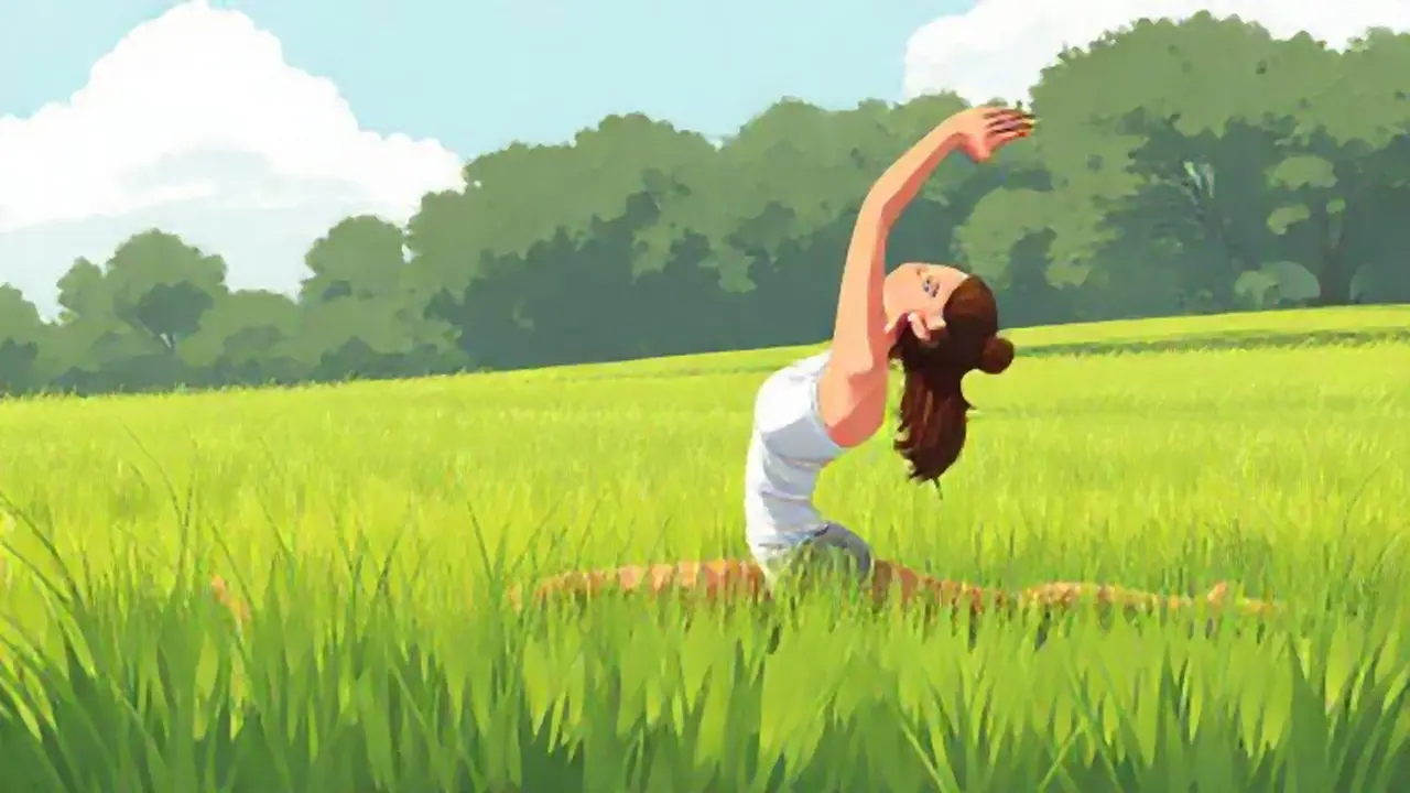 Mujer estirándose en el campo