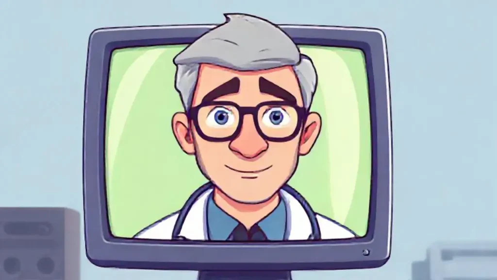 La cara del médico en la pantalla