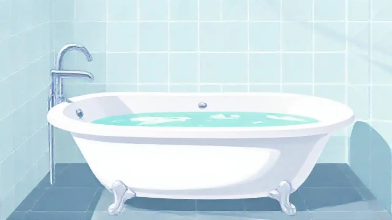 Baño de porcelana blanca con agua tibia