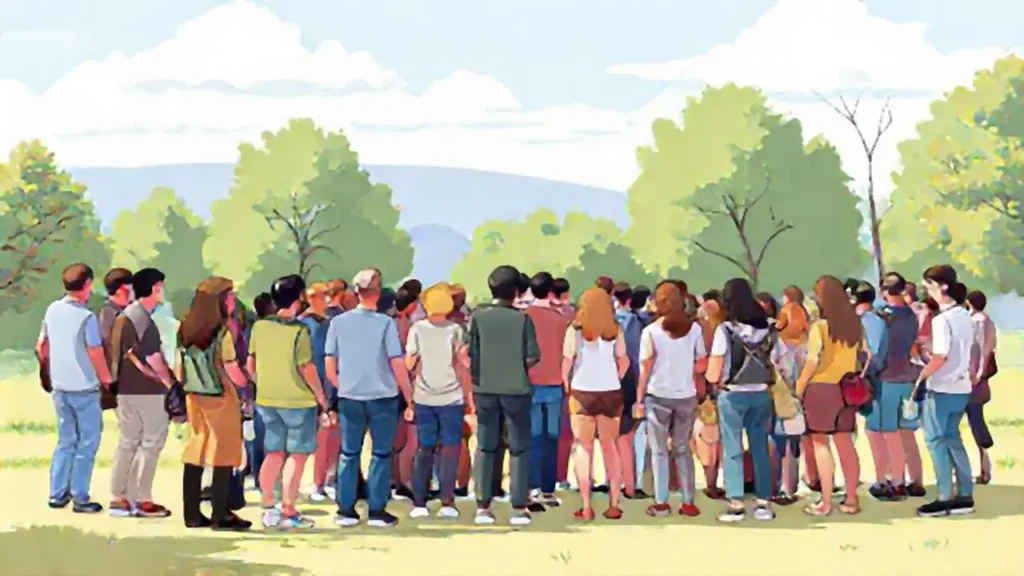 La gente se reunió al aire libre