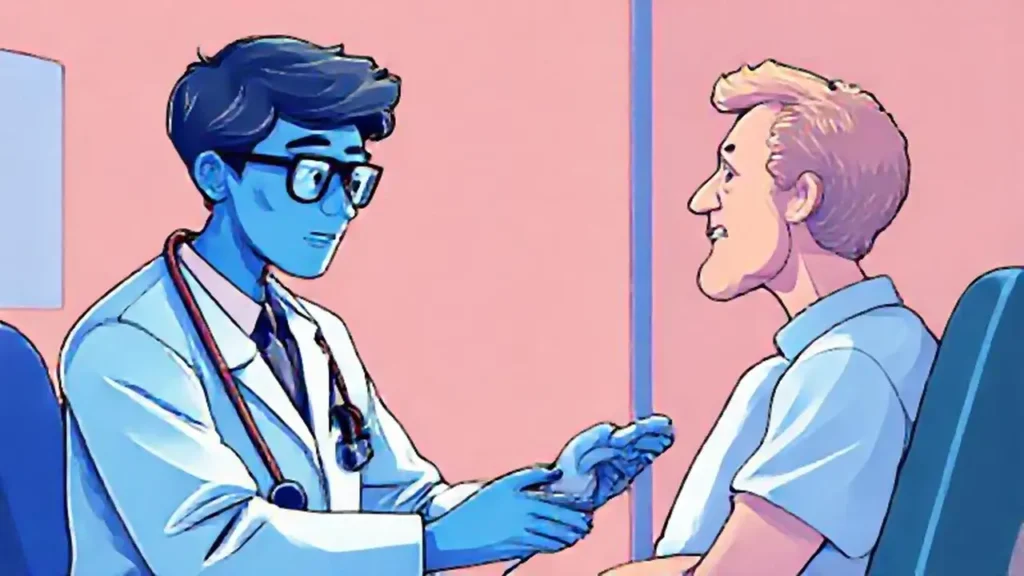 El médico azul examina al paciente