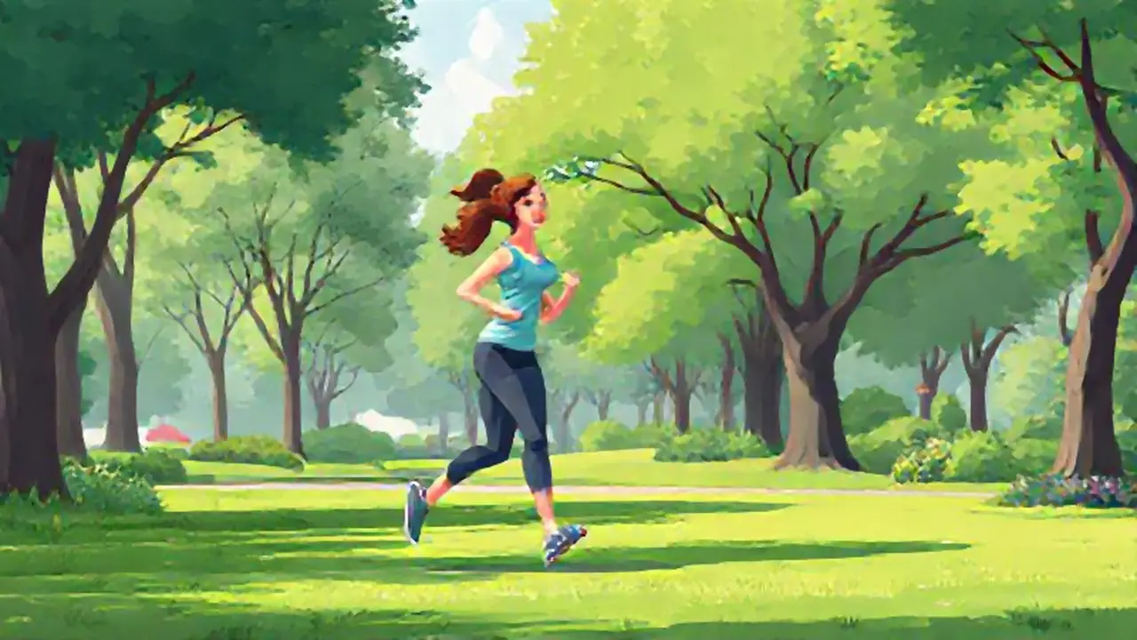 Mujer corriendo en el parque verde