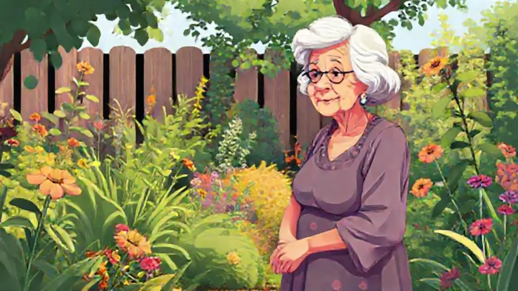 Mujer mayor en el jardín