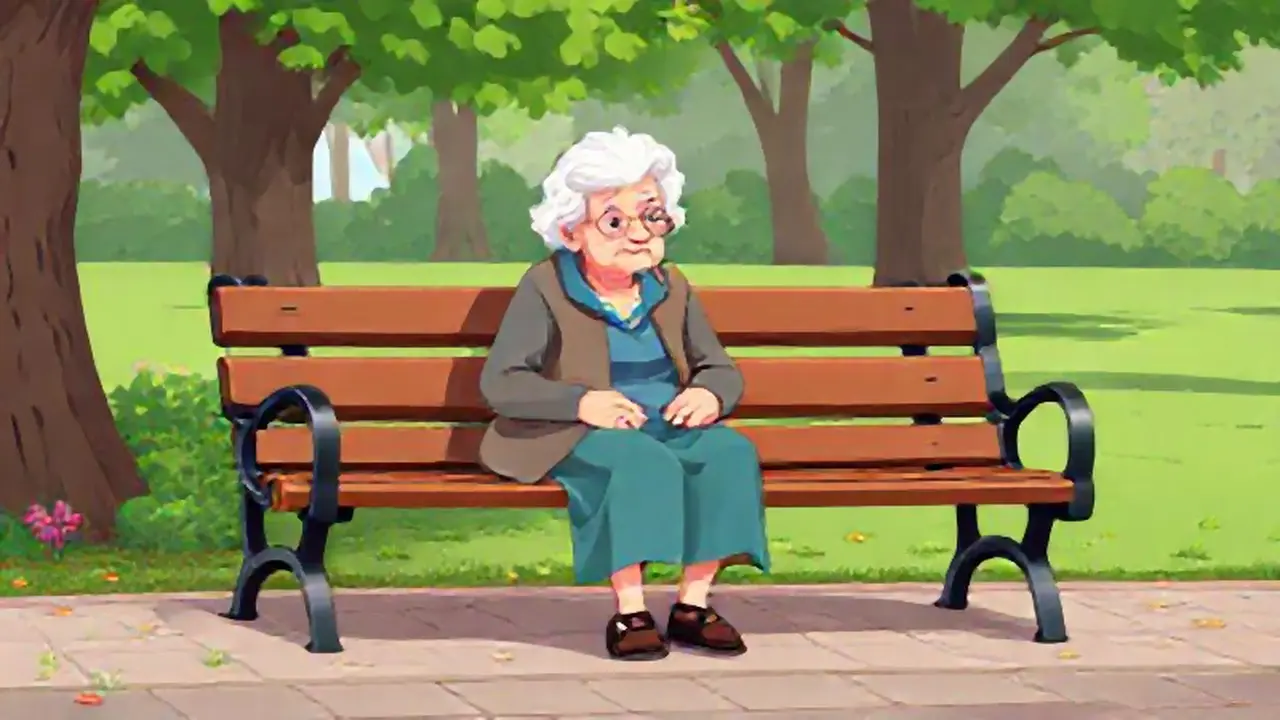 Mujer mayor en banco del parque