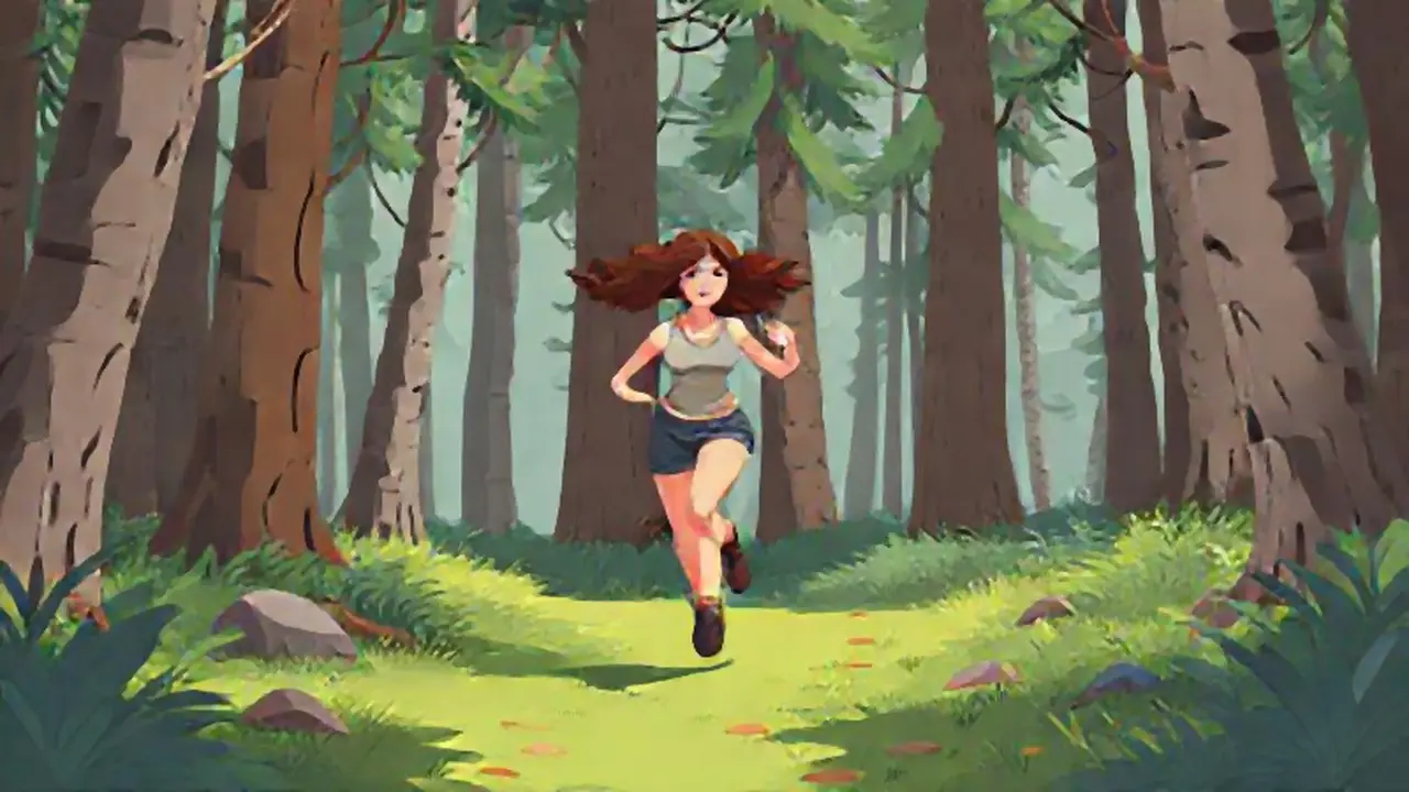Mujer corre en el bosque