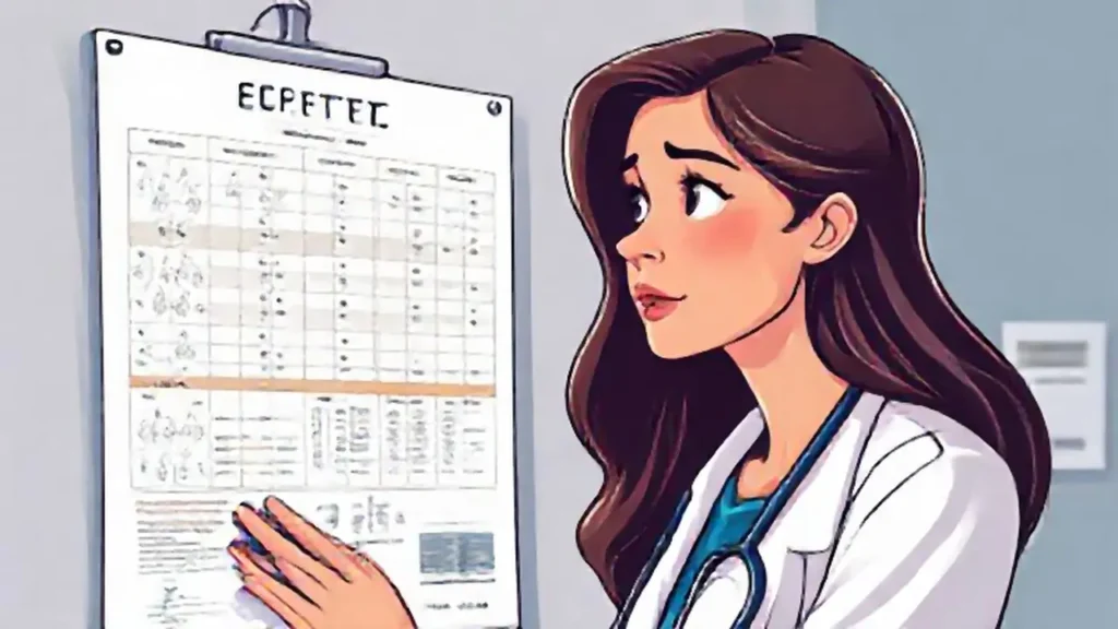 Mujer observa un informe médico