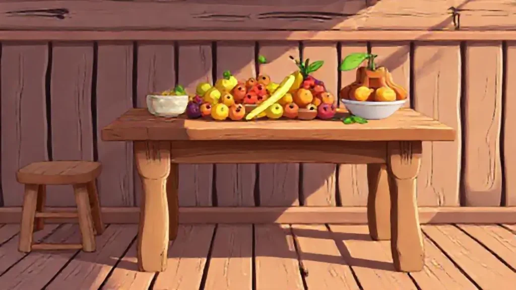 Mesa de madera con frutas