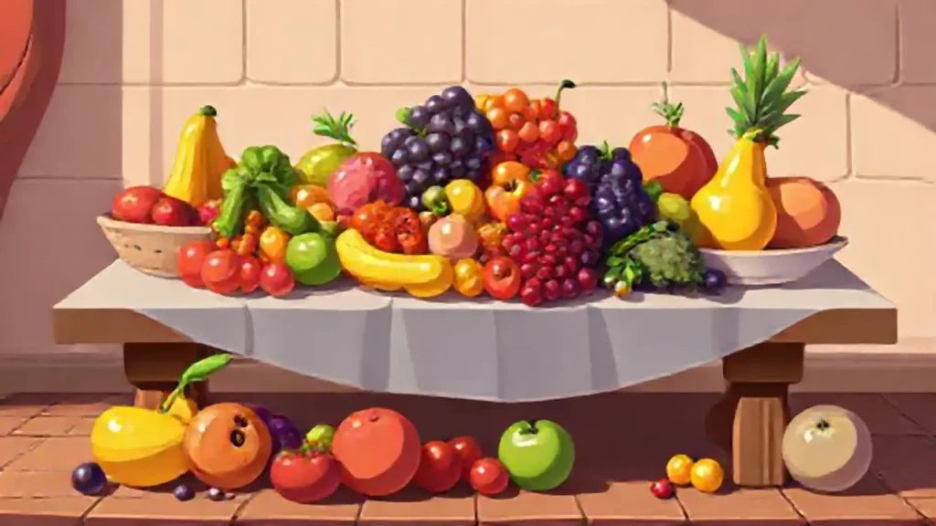 Mesa con frutas coloridas
