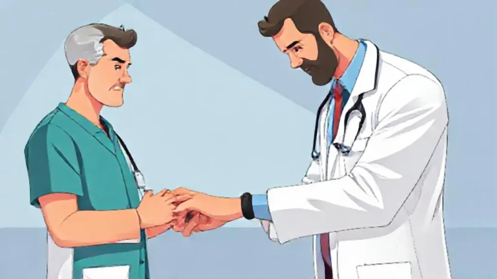 El médico examina la muñeca del hombre