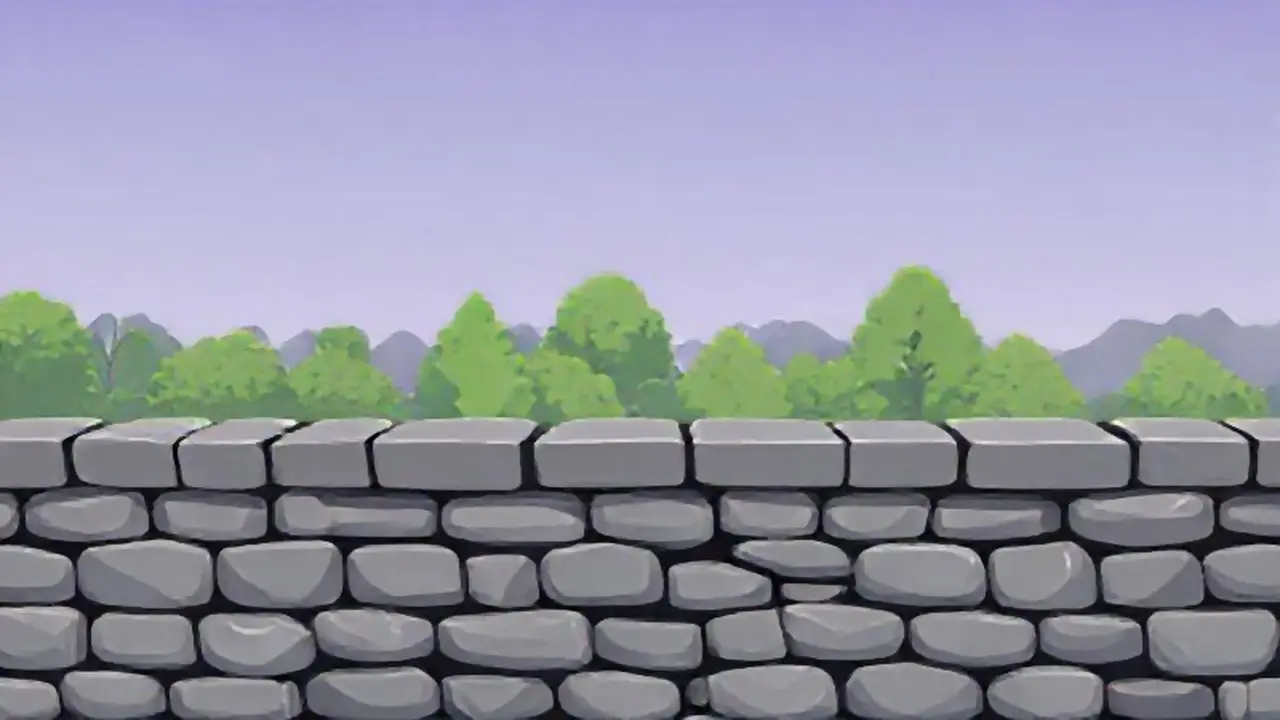 Muro gris, árboles lejanos