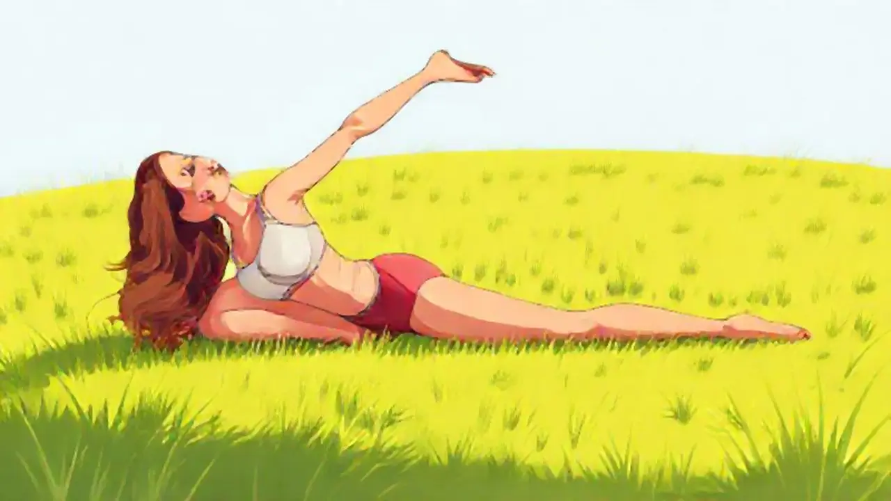 Mujer se estira en el campo