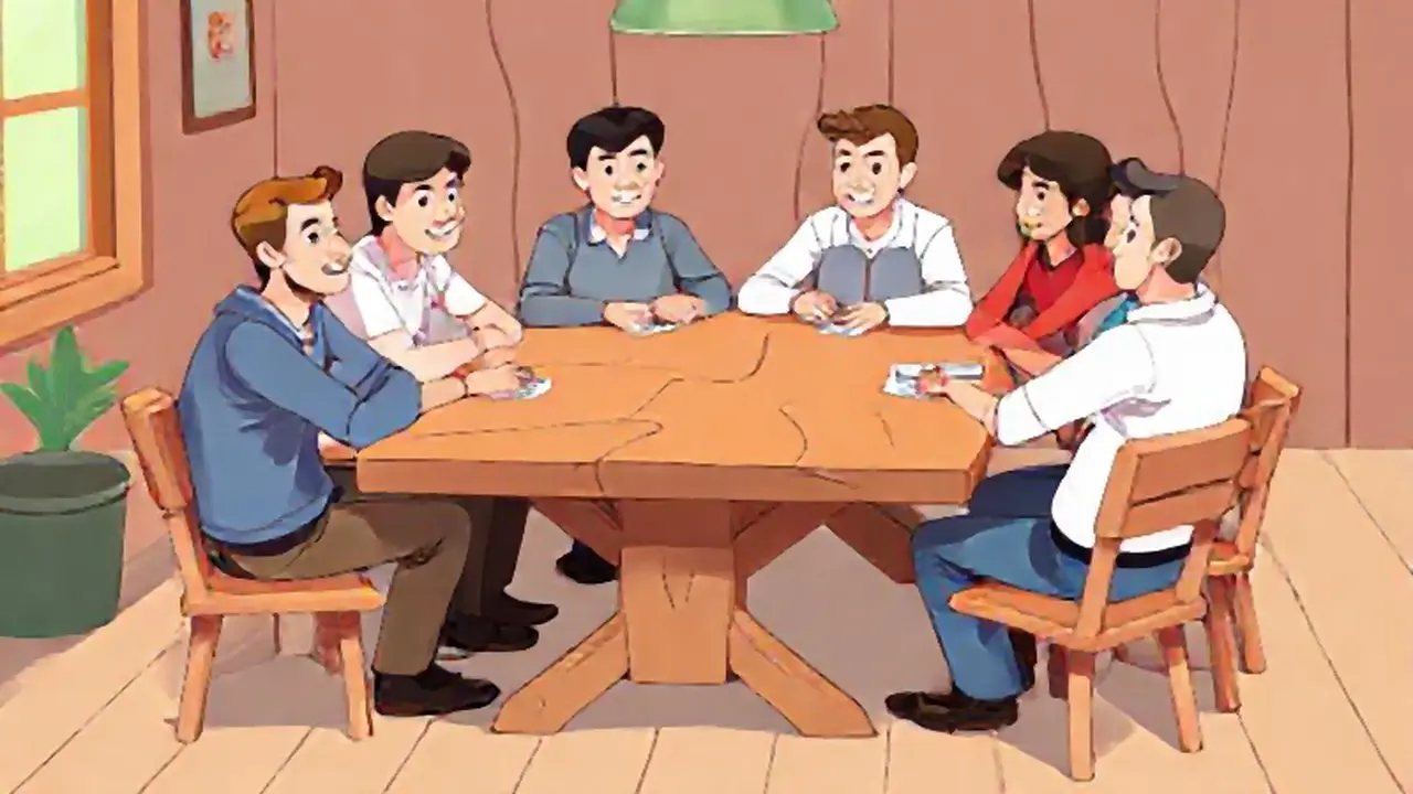 Personas alrededor de una mesa de madera