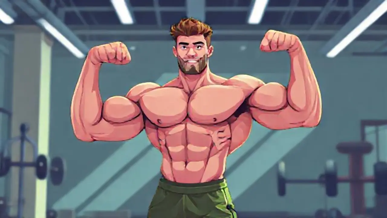 Músculos tensos en gimnasio brillante
